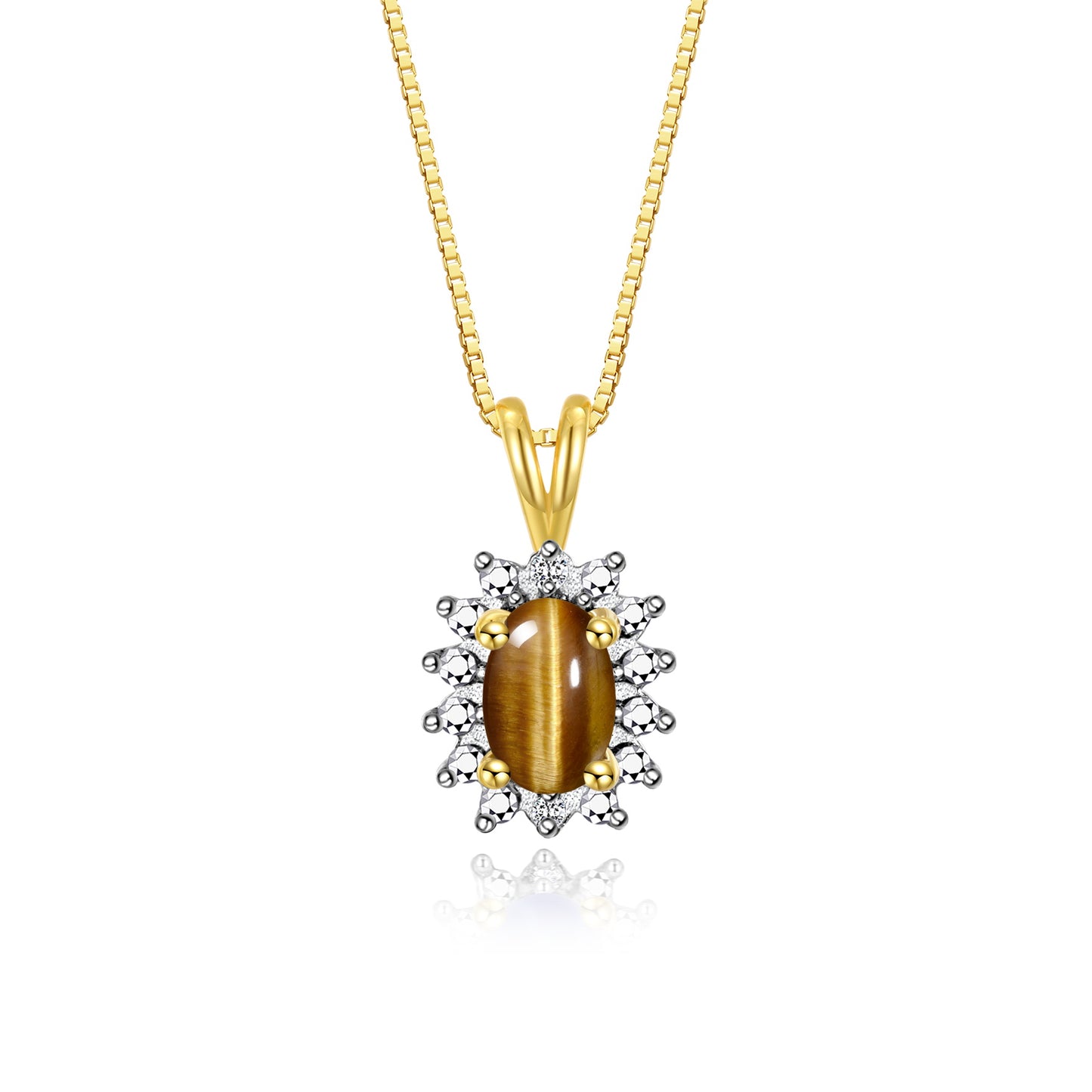 RYLOS Yellow Gold Plated Silver Halo Pendant Necklace: Gemstone & Diamond Accent, 18 Chain - 6X4MM Birthstone Women's Jewelry - Timeless Elegance