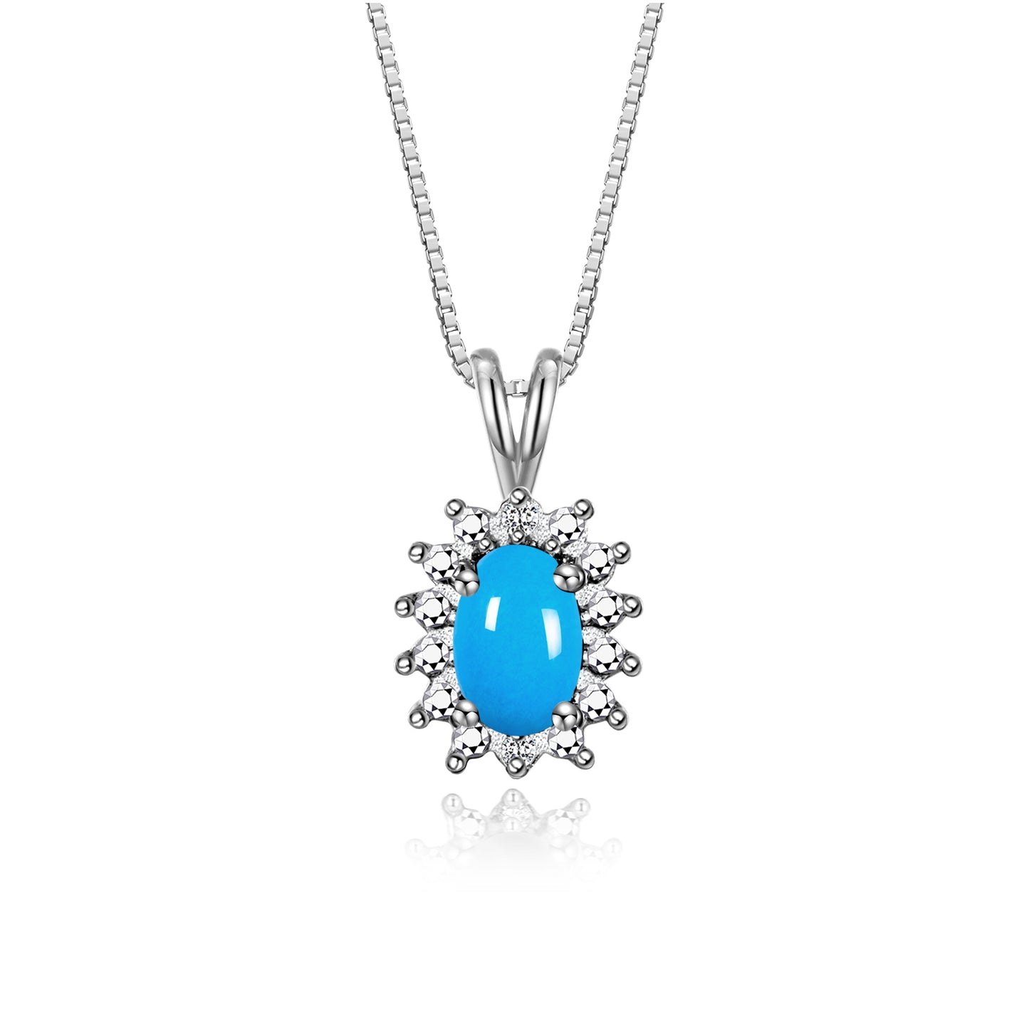 RYLOS 14K White Gold Halo Pendant Necklace: Gemstone & Diamond Accent, 18 Chain - 6X4MM Birthstone Women's Jewelry - Timeless Elegance