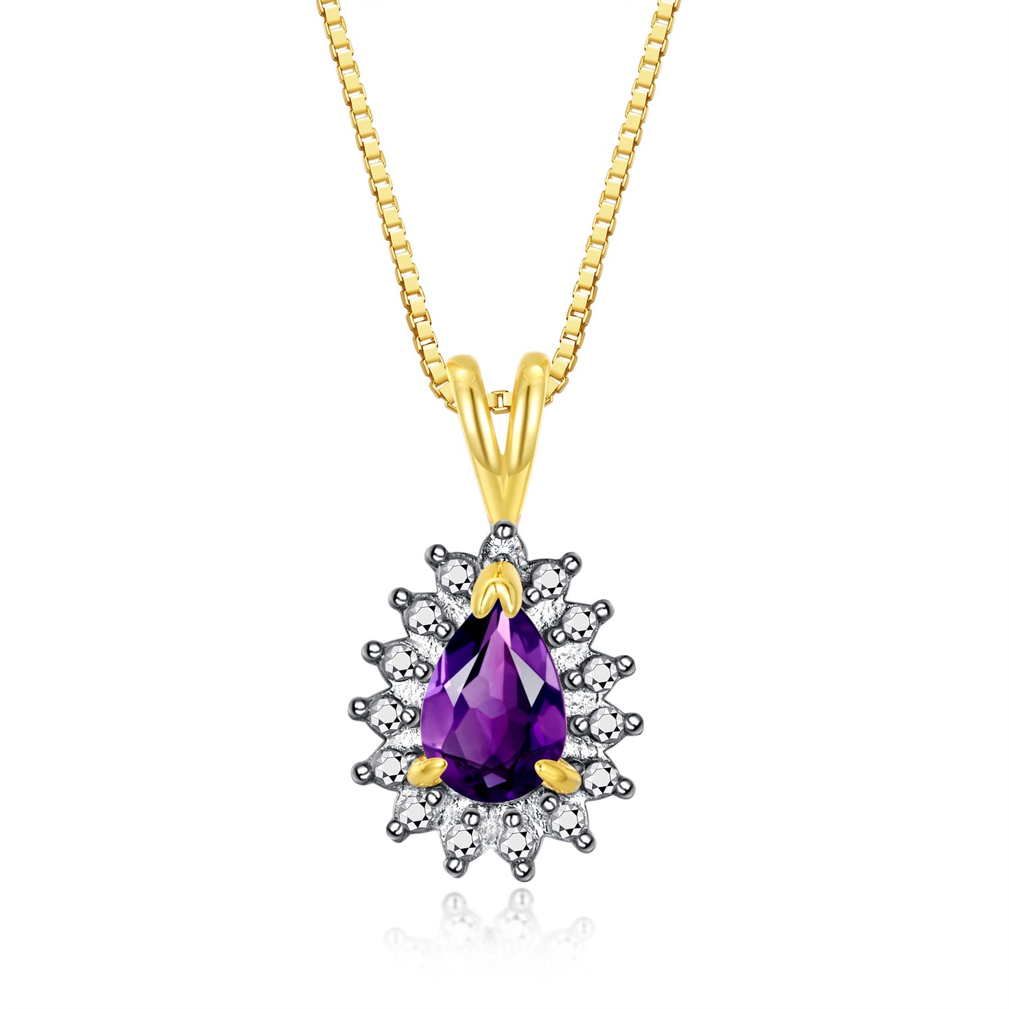 RYLOS Halo Pendant 14K Yellow Gold Necklace : Gemstone & Diamond Accent, 18 Chain - 6X4MM Tear Drop Birthstone Women's Jewelry - Timeless Elegance