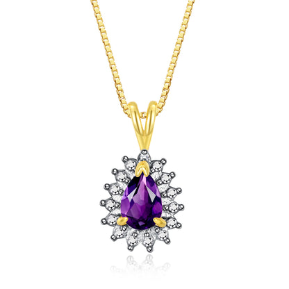 RYLOS Halo Pendant 14K Yellow Gold Necklace : Gemstone & Diamond Accent, 18 Chain - 6X4MM Tear Drop Birthstone Women's Jewelry - Timeless Elegance