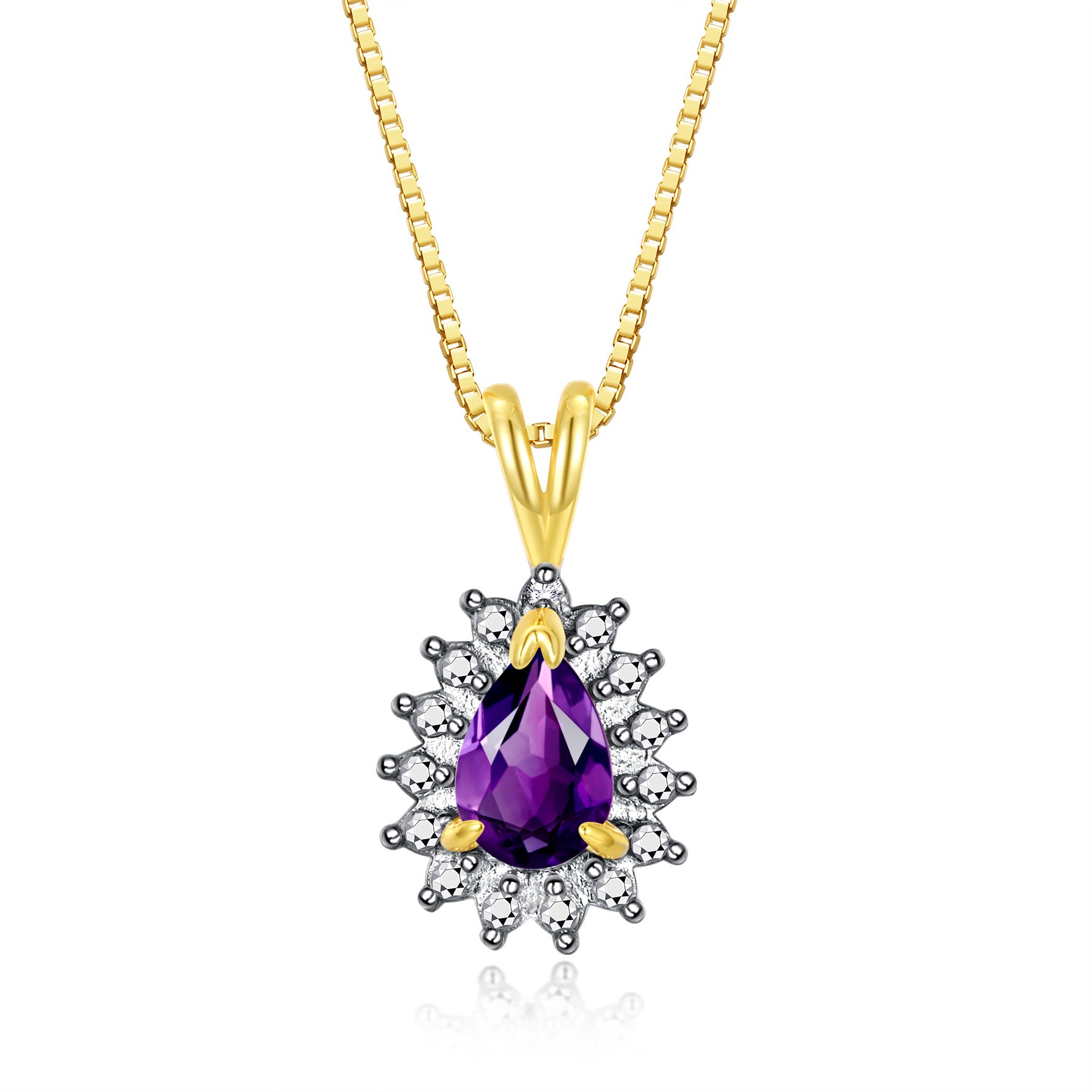 RYLOS Halo Pendant Yellow Gold Plated Necklace : Gemstone & Diamond Accent, 18 Chain - 6X4MM Tear Drop Birthstone Women's Jewelry - Timeless Elegance