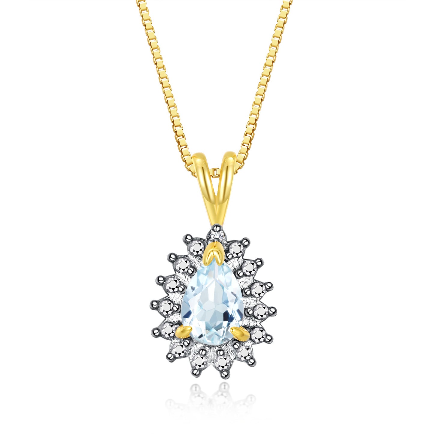 RYLOS Halo Pendant 14K Yellow Gold Necklace : Gemstone & Diamond Accent, 18 Chain - 6X4MM Tear Drop Birthstone Women's Jewelry - Timeless Elegance