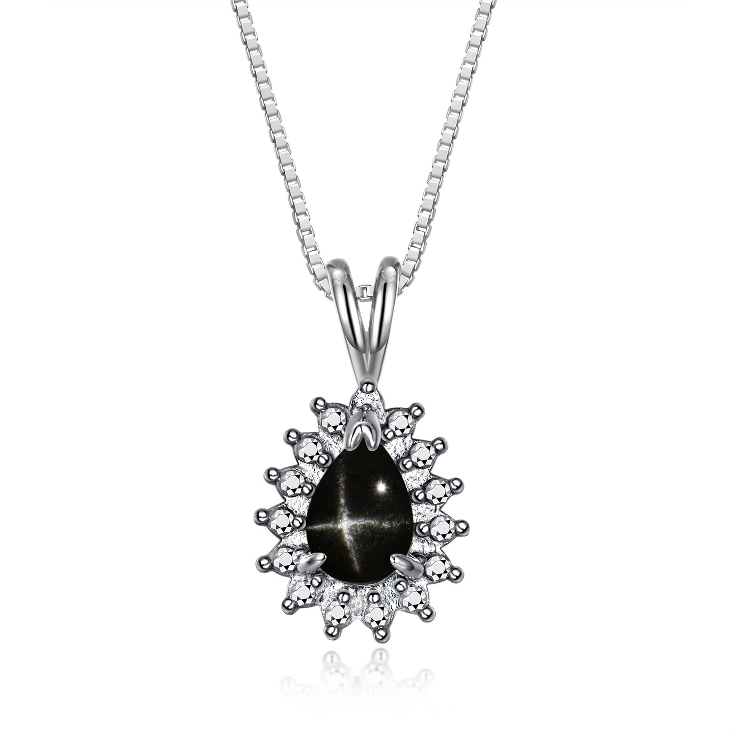 RYLOS Halo Pendant Sterling Silver Necklace : Gemstone & Diamond Accent, 18 Chain - 6X4MM Tear Drop Birthstone Women's Jewelry - Timeless Elegance