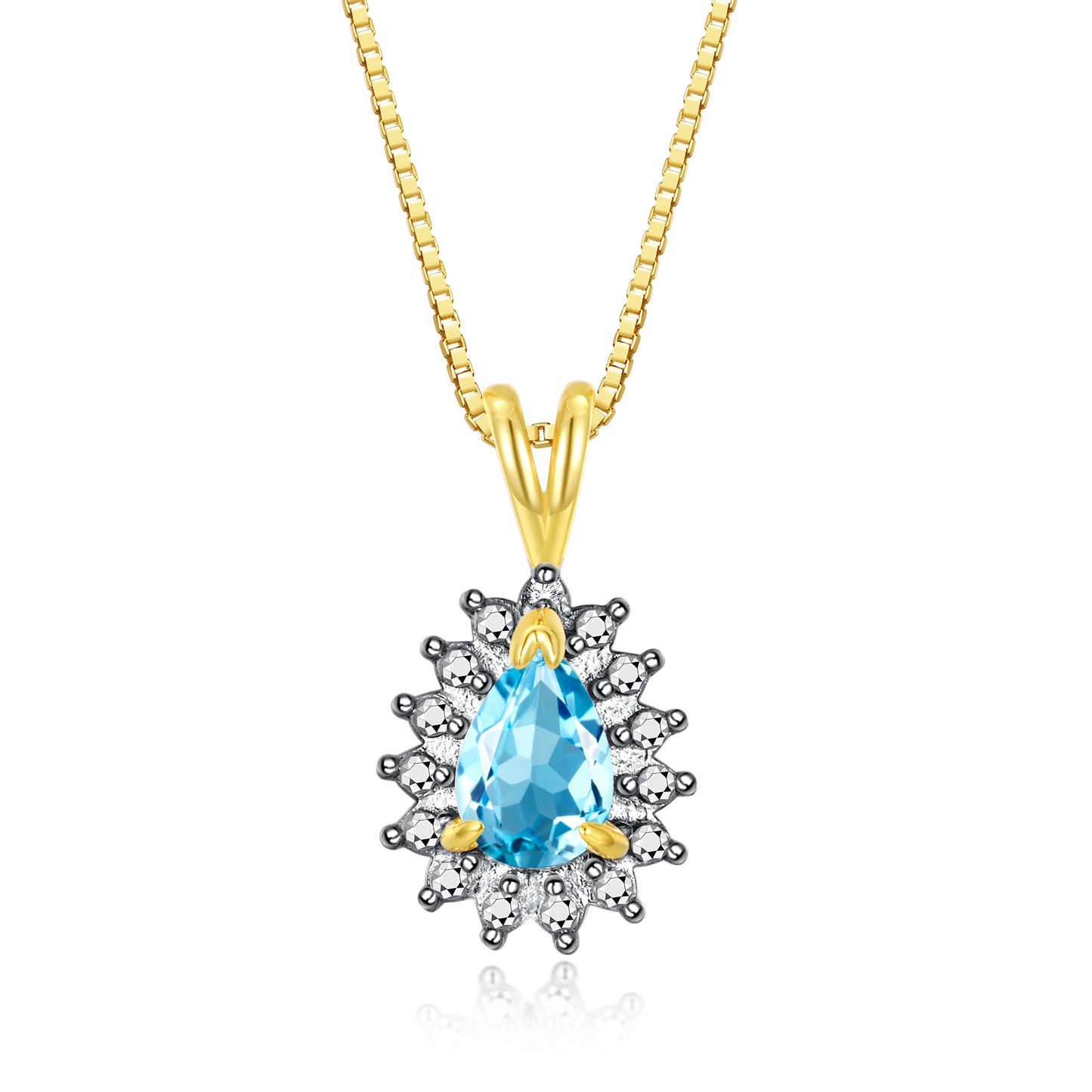 RYLOS Halo Pendant 14K Yellow Gold Necklace : Gemstone & Diamond Accent, 18 Chain - 6X4MM Tear Drop Birthstone Women's Jewelry - Timeless Elegance