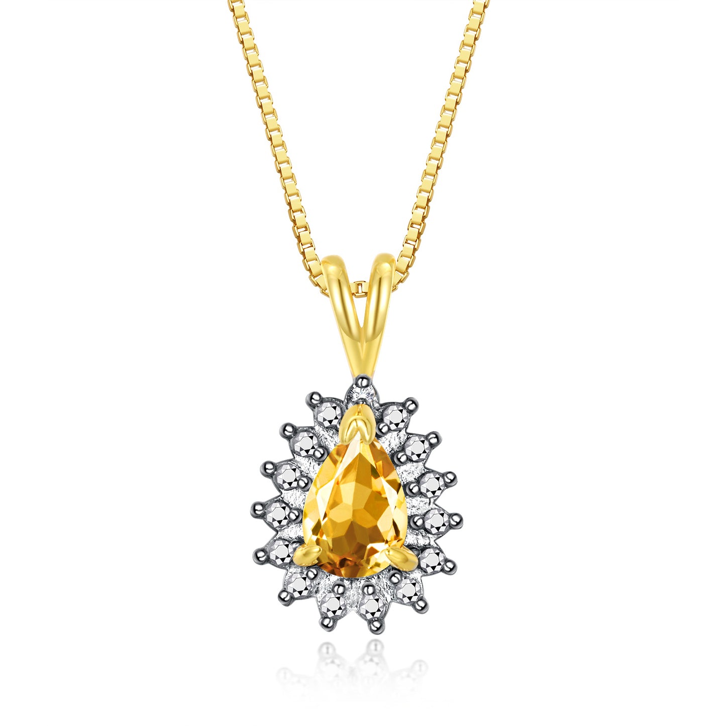 RYLOS Halo Pendant 14K Yellow Gold Necklace : Gemstone & Diamond Accent, 18 Chain - 6X4MM Tear Drop Birthstone Women's Jewelry - Timeless Elegance