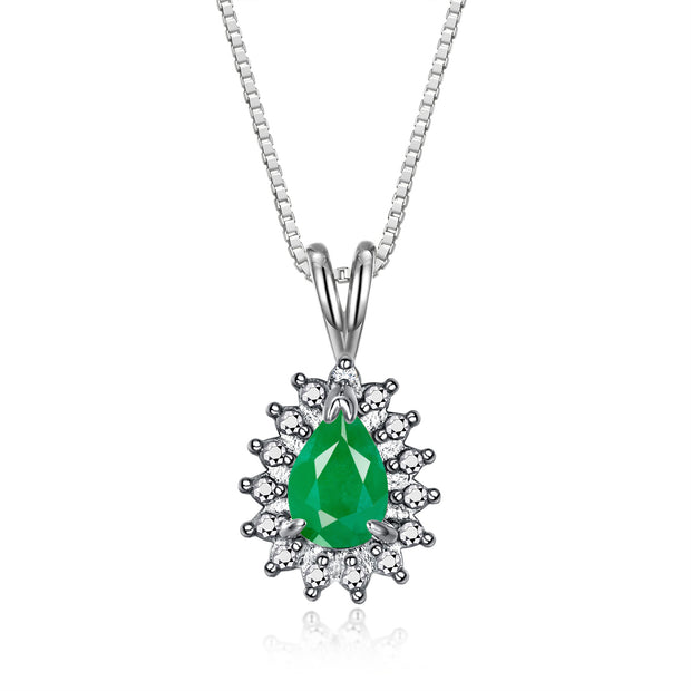 RYLOS Necklaces for Women 925 Sterling Silver Halo Pendant with Pear Tear Drop Gemstone & Genuine Diamond Necklace 18" Chain 6X4MM   Emerald May Birthstone  Womens Jewelry Silver Necklace For Women