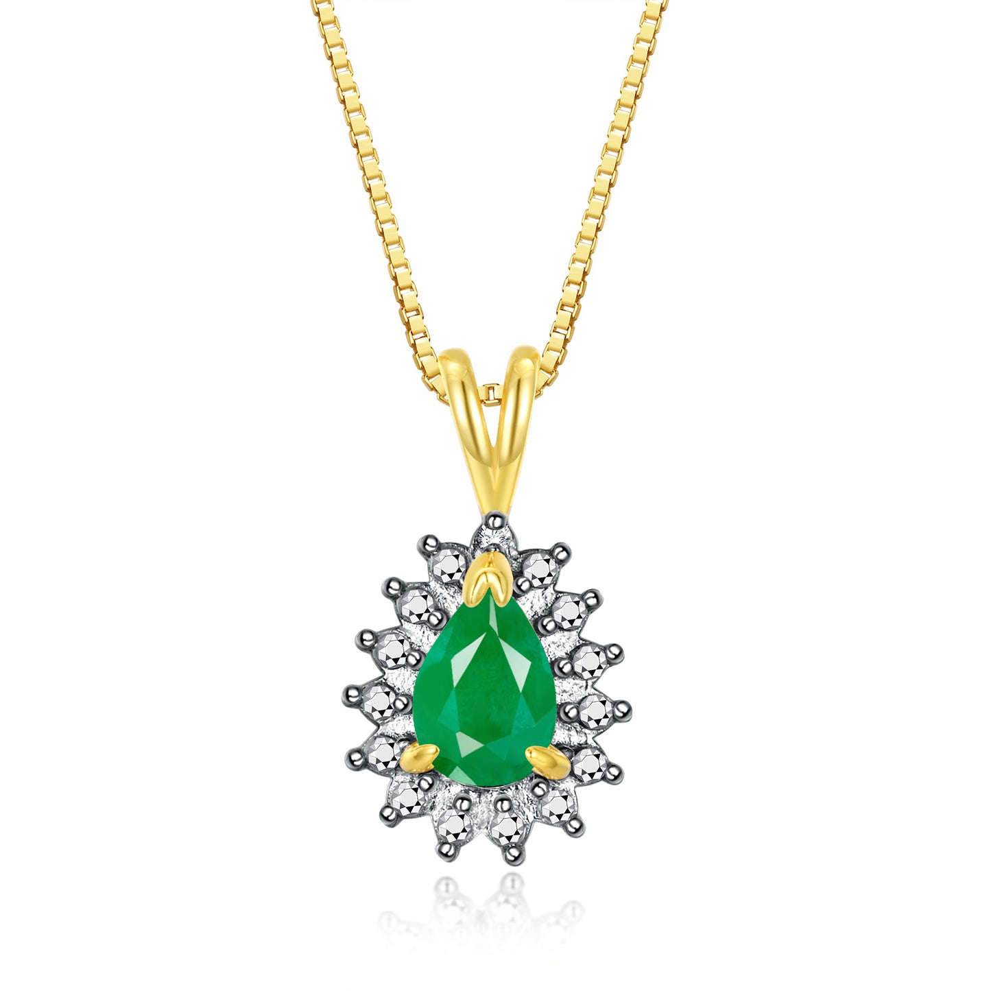 RYLOS Halo Pendant 14K Yellow Gold Necklace : Gemstone & Diamond Accent, 18 Chain - 6X4MM Tear Drop Birthstone Women's Jewelry - Timeless Elegance