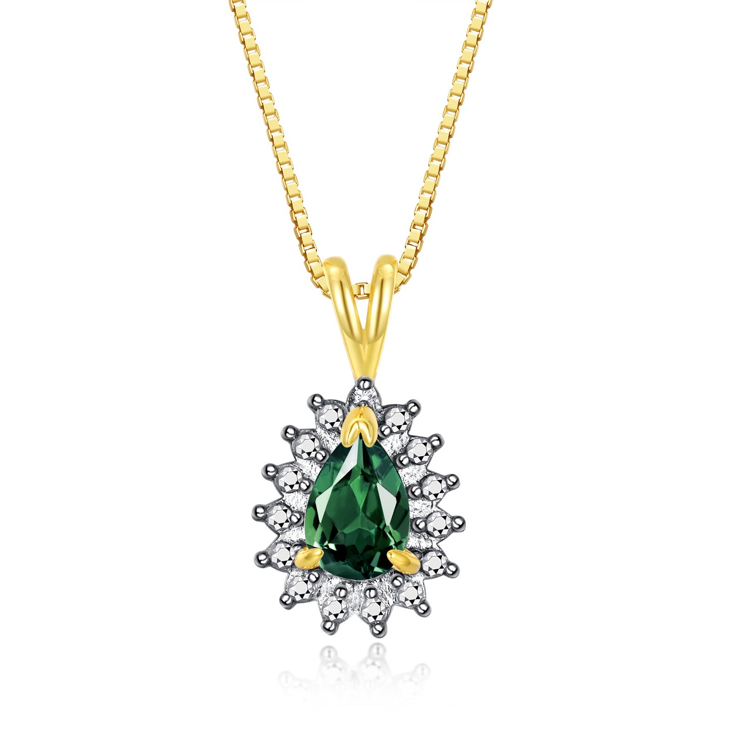 RYLOS Halo Pendant 14K Yellow Gold Necklace : Gemstone & Diamond Accent, 18 Chain - 6X4MM Tear Drop Birthstone Women's Jewelry - Timeless Elegance