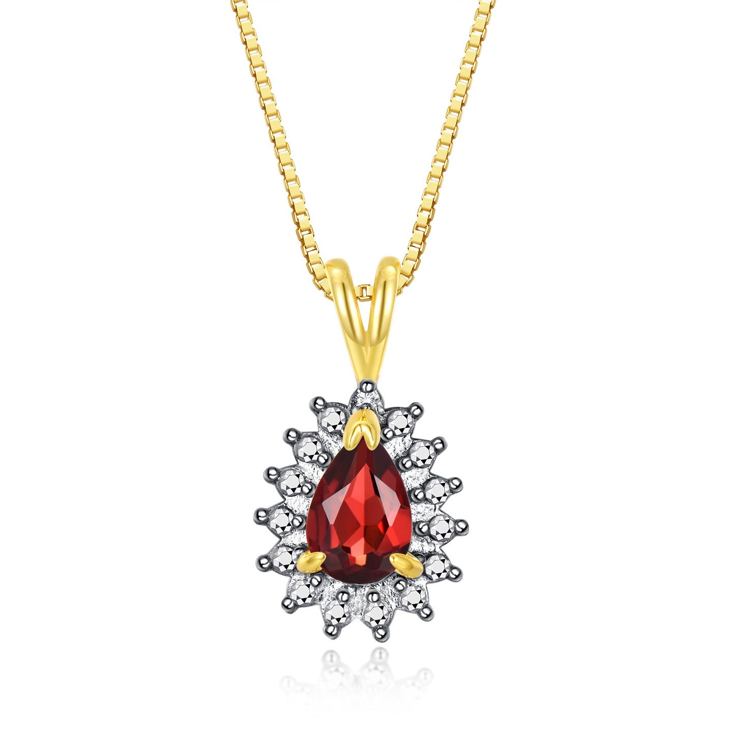 RYLOS Halo Pendant 14K Yellow Gold Necklace : Gemstone & Diamond Accent, 18 Chain - 6X4MM Tear Drop Birthstone Women's Jewelry - Timeless Elegance