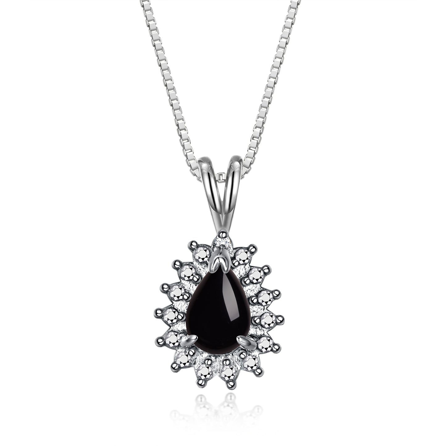 RYLOS Halo Pendant 14K White Gold Necklace : Gemstone & Diamond Accent, 18 Chain - 6X4MM Tear Drop Birthstone Women's Jewelry - Timeless Elegance
