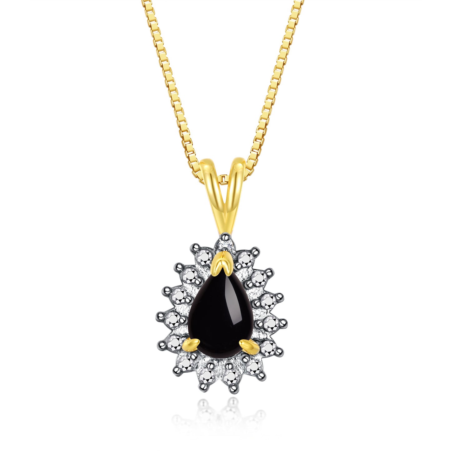 RYLOS Halo Pendant Yellow Gold Plated Necklace : Gemstone & Diamond Accent, 18 Chain - 6X4MM Tear Drop Birthstone Women's Jewelry - Timeless Elegance