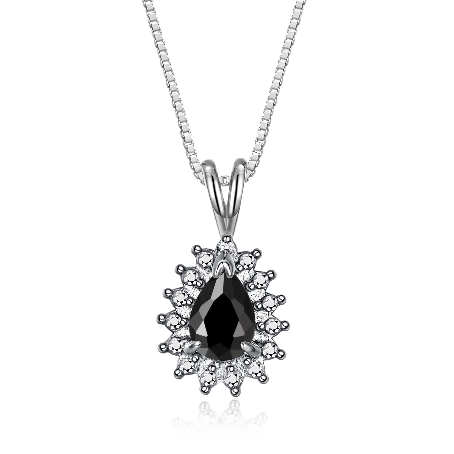 RYLOS Halo Pendant Sterling Silver Necklace : Gemstone & Diamond Accent, 18 Chain - 6X4MM Tear Drop Birthstone Women's Jewelry - Timeless Elegance