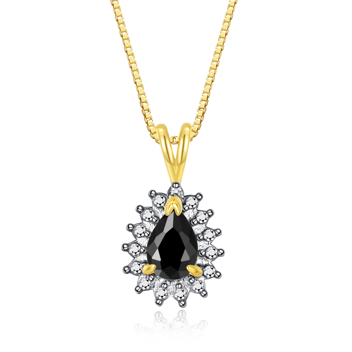 RYLOS Halo Pendant Yellow Gold Plated Necklace : Gemstone & Diamond Accent, 18 Chain - 6X4MM Tear Drop Birthstone Women's Jewelry - Timeless Elegance