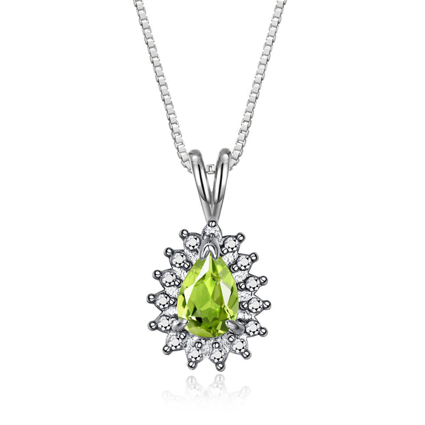 RYLOS Necklaces for Women 925 Sterling Silver Halo Pendant with Pear Tear Drop Gemstone & Genuine Diamond Necklace 18" Chain 6X4MM   Peridot Birthstone  Womens Jewelry Silver Necklace For Women