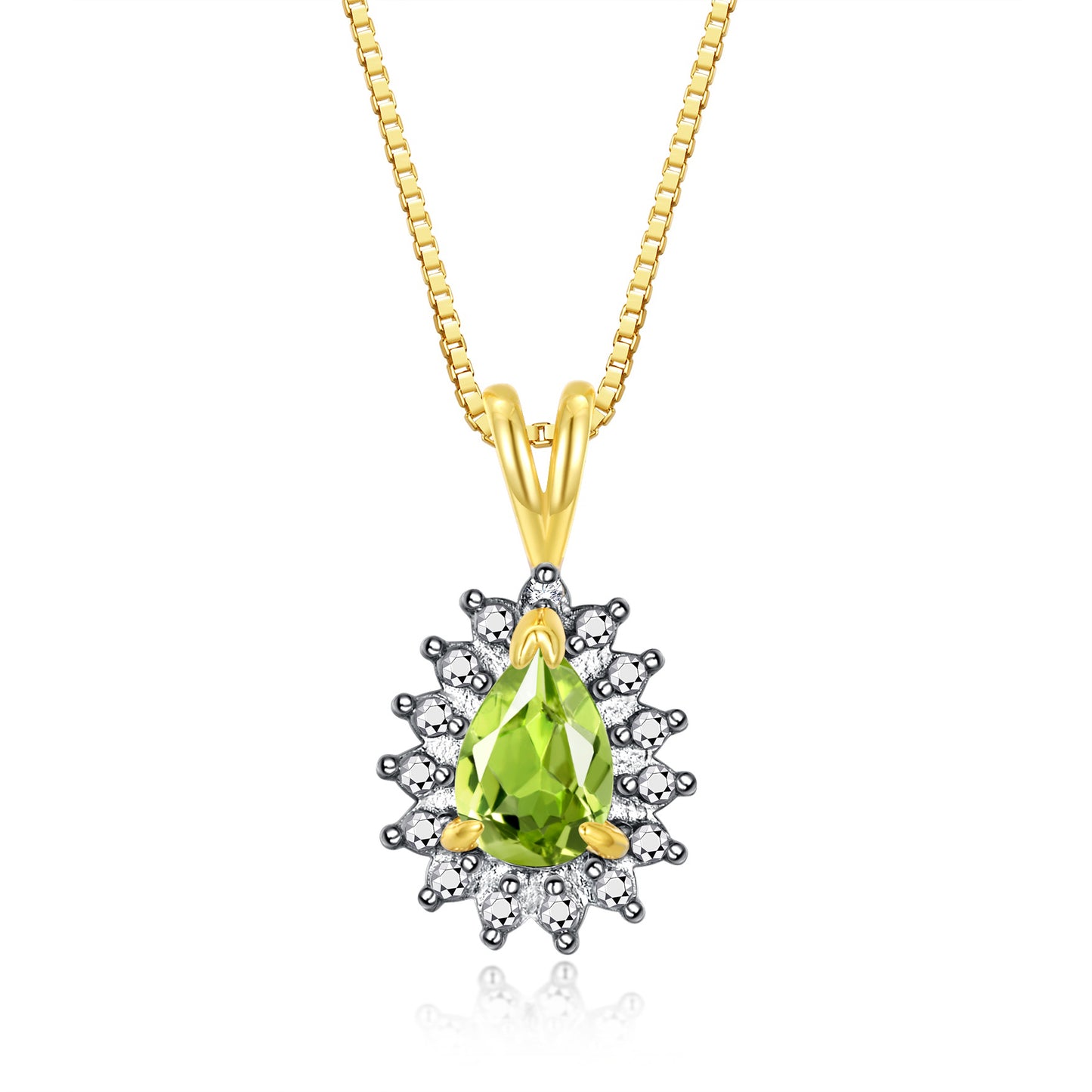 RYLOS Halo Pendant Yellow Gold Plated Necklace : Gemstone & Diamond Accent, 18 Chain - 6X4MM Tear Drop Birthstone Women's Jewelry - Timeless Elegance