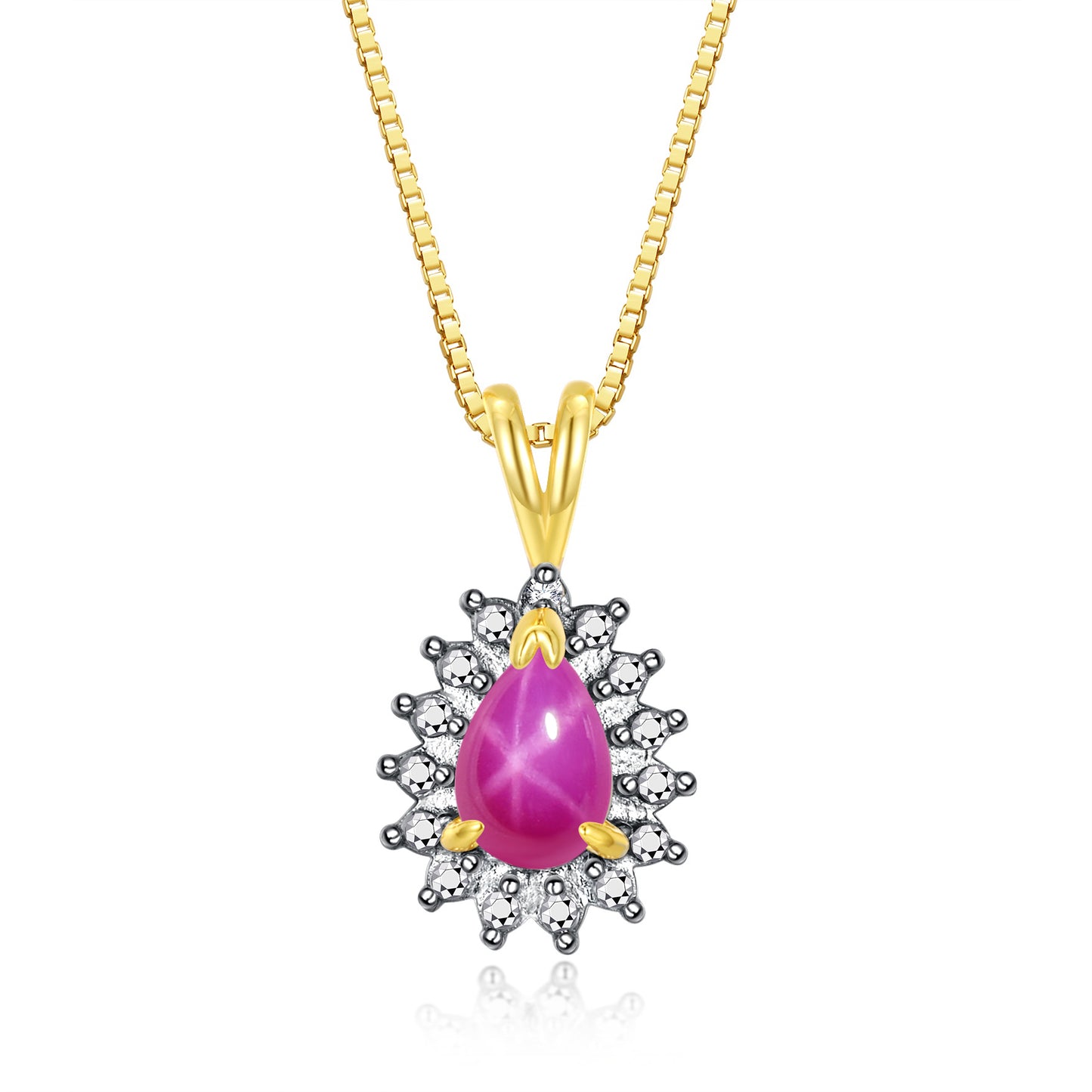 RYLOS Halo Pendant Yellow Gold Plated Necklace : Gemstone & Diamond Accent, 18 Chain - 6X4MM Tear Drop Birthstone Women's Jewelry - Timeless Elegance