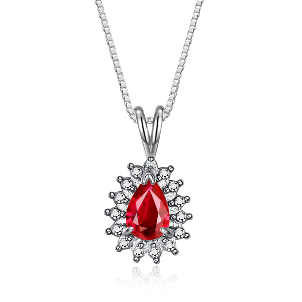 RYLOS Necklaces for Women 925 Sterling Silver Halo Pendant with Pear Tear Drop Gemstone & Genuine Diamond Necklace 18" Chain 6X4MM  Ruby July Birthstone  Womens Jewelry Silver Necklace For Women