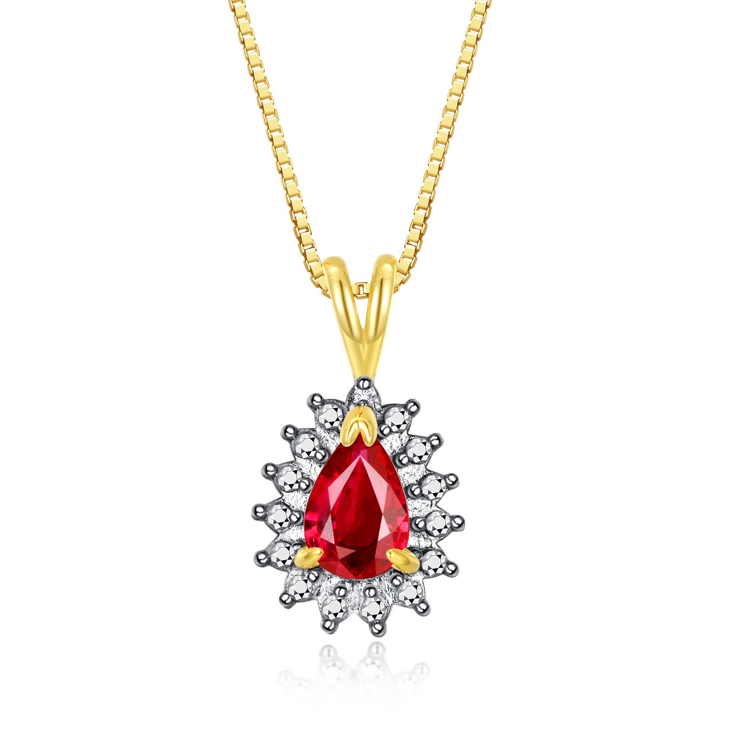 RYLOS Halo Pendant Yellow Gold Plated Necklace : Gemstone & Diamond Accent, 18 Chain - 6X4MM Tear Drop Birthstone Women's Jewelry - Timeless Elegance