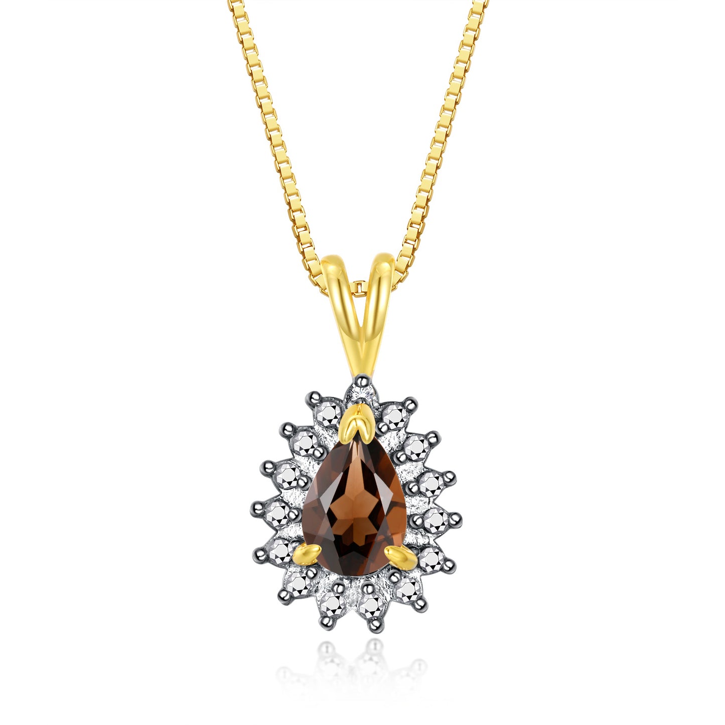 RYLOS Halo Pendant Yellow Gold Plated Necklace : Gemstone & Diamond Accent, 18 Chain - 6X4MM Tear Drop Birthstone Women's Jewelry - Timeless Elegance