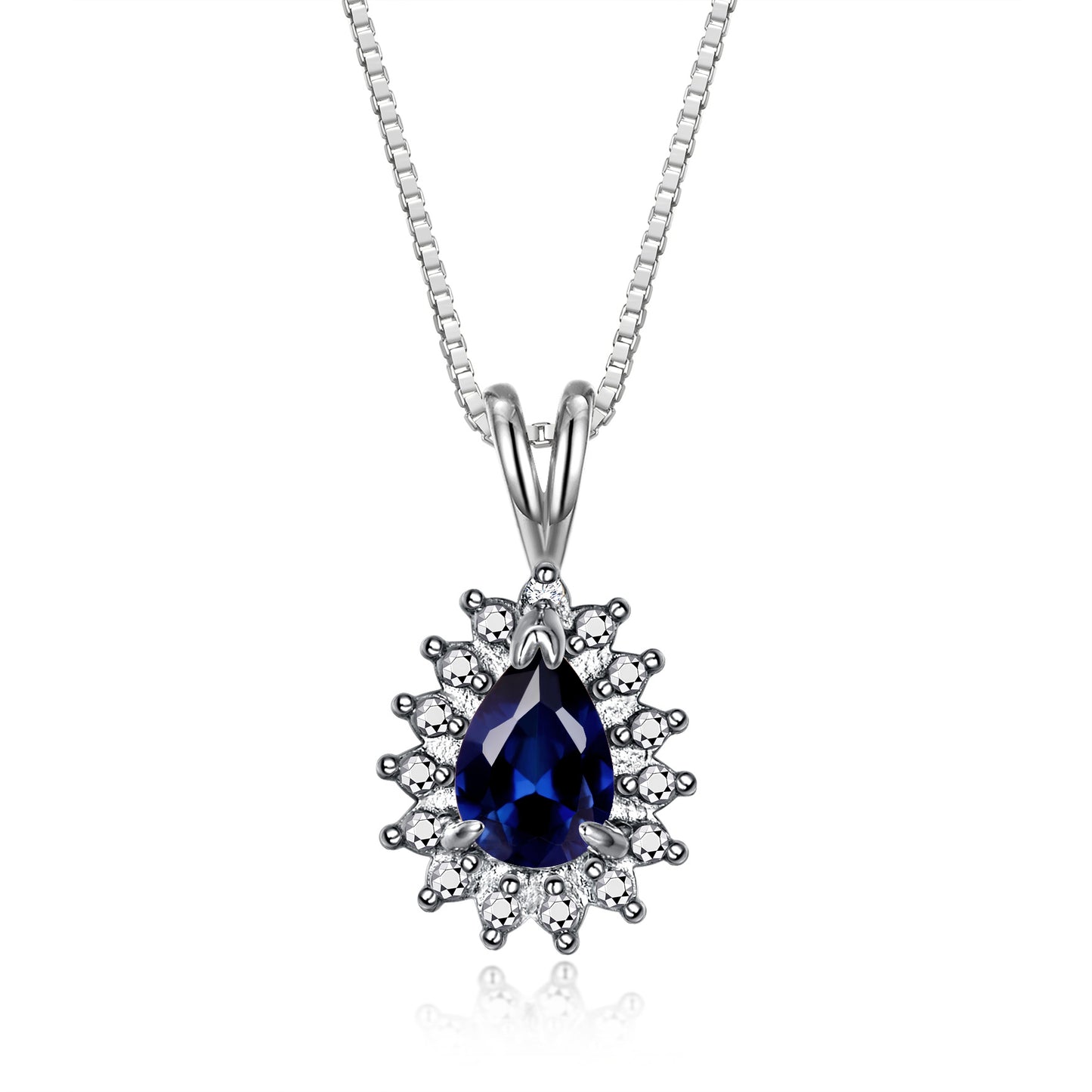 RYLOS Halo Pendant Sterling Silver Necklace : Gemstone & Diamond Accent, 18 Chain - 6X4MM Tear Drop Birthstone Women's Jewelry - Timeless Elegance