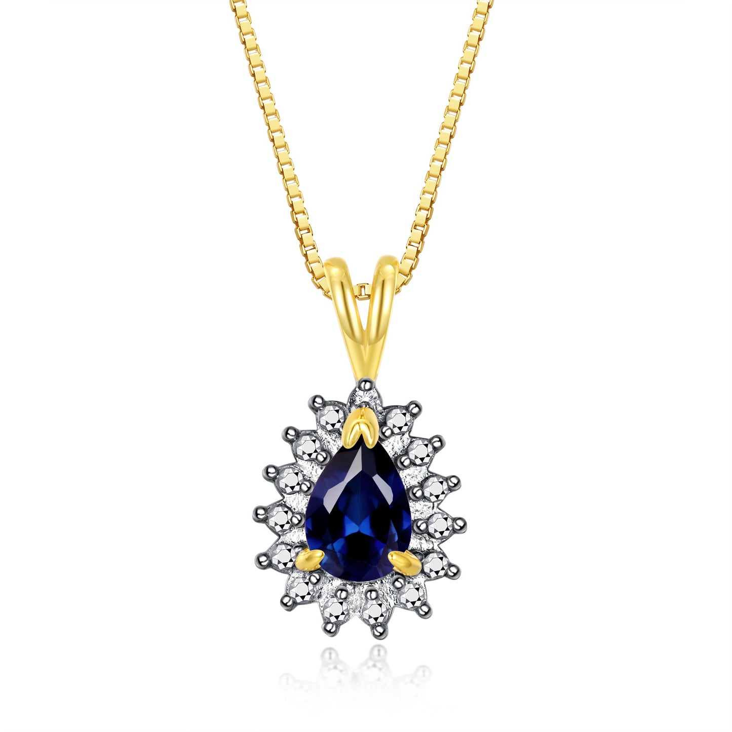 RYLOS Halo Pendant Yellow Gold Plated Necklace : Gemstone & Diamond Accent, 18 Chain - 6X4MM Tear Drop Birthstone Women's Jewelry - Timeless Elegance