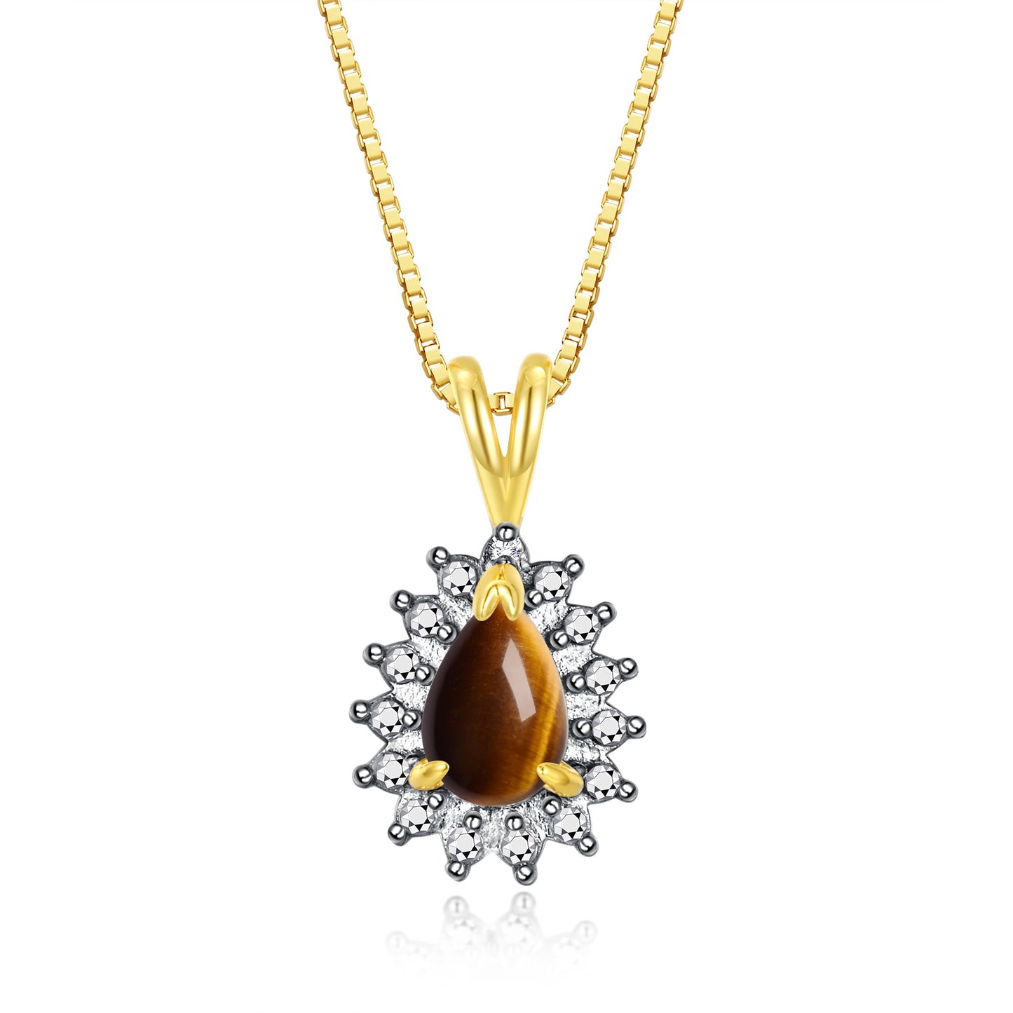 RYLOS Halo Pendant Yellow Gold Plated Necklace : Gemstone & Diamond Accent, 18 Chain - 6X4MM Tear Drop Birthstone Women's Jewelry - Timeless Elegance