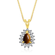 RYLOS Necklaces for Women Yellow Gold Plated Silver Halo Pendant Pear Tear Drop Gemstone & Genuine Diamond Necklace 18" Chain 6X4MM  Tiger Eye Birthstone  Womens Jewelry Silver Necklace For Women