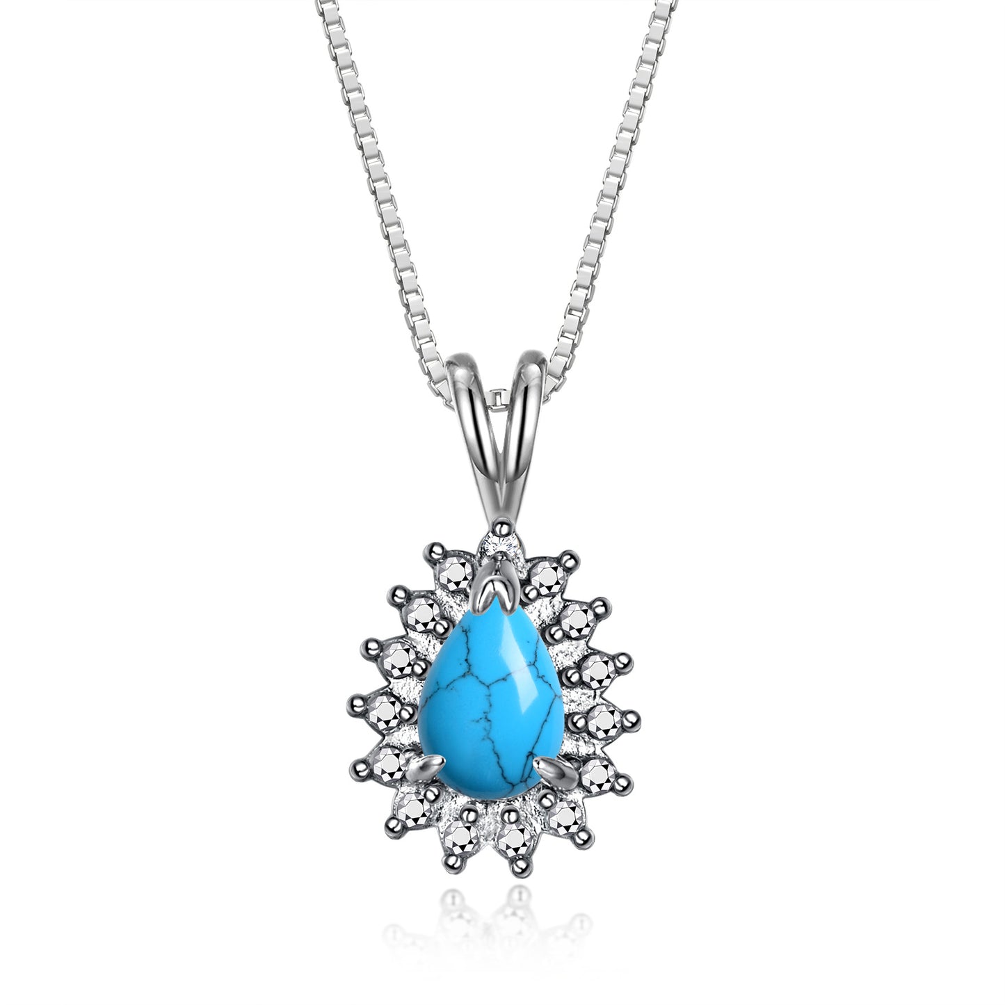 RYLOS Halo Pendant 14K White Gold Necklace : Gemstone & Diamond Accent, 18 Chain - 6X4MM Tear Drop Birthstone Women's Jewelry - Timeless Elegance