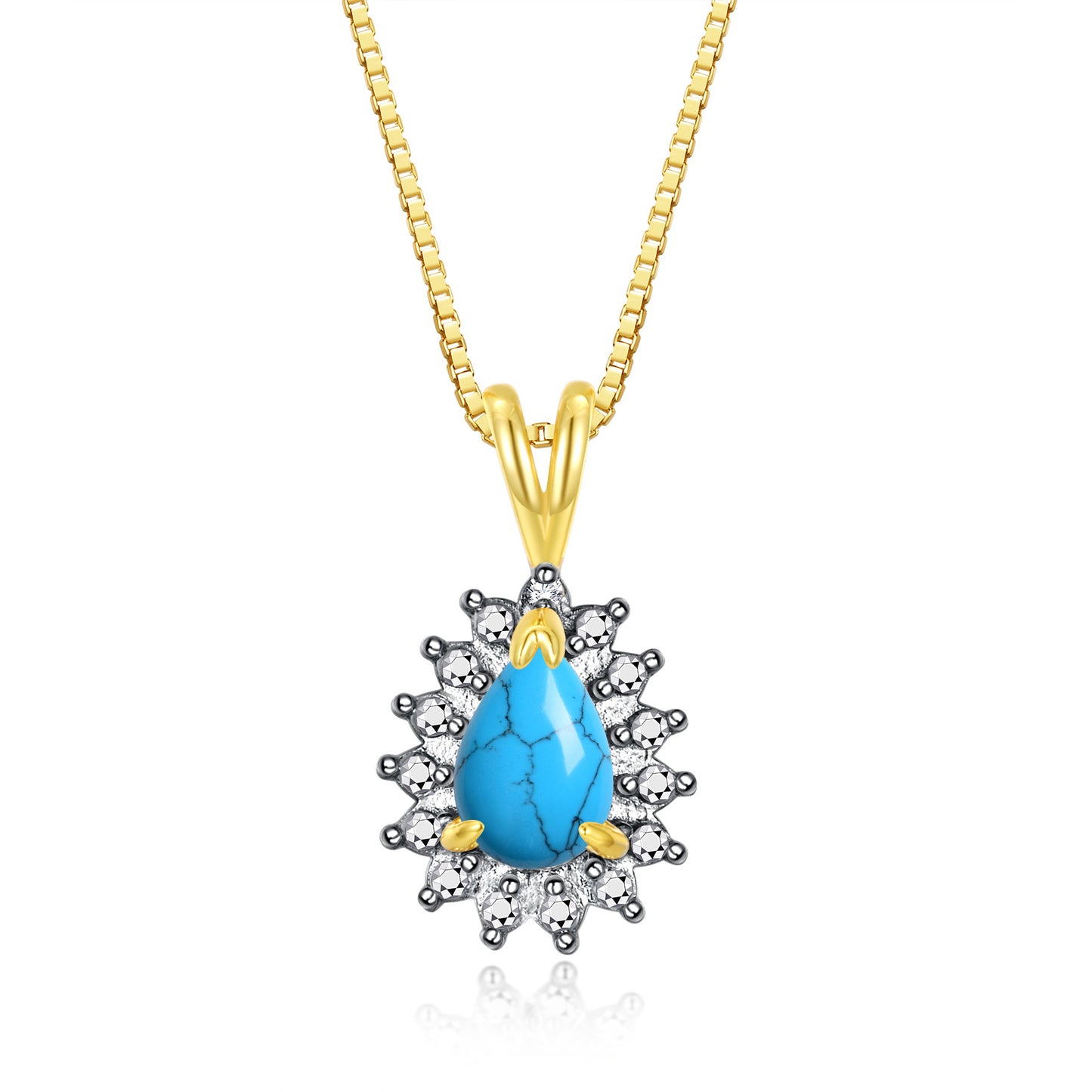 RYLOS Halo Pendant Yellow Gold Plated Necklace : Gemstone & Diamond Accent, 18 Chain - 6X4MM Tear Drop Birthstone Women's Jewelry - Timeless Elegance