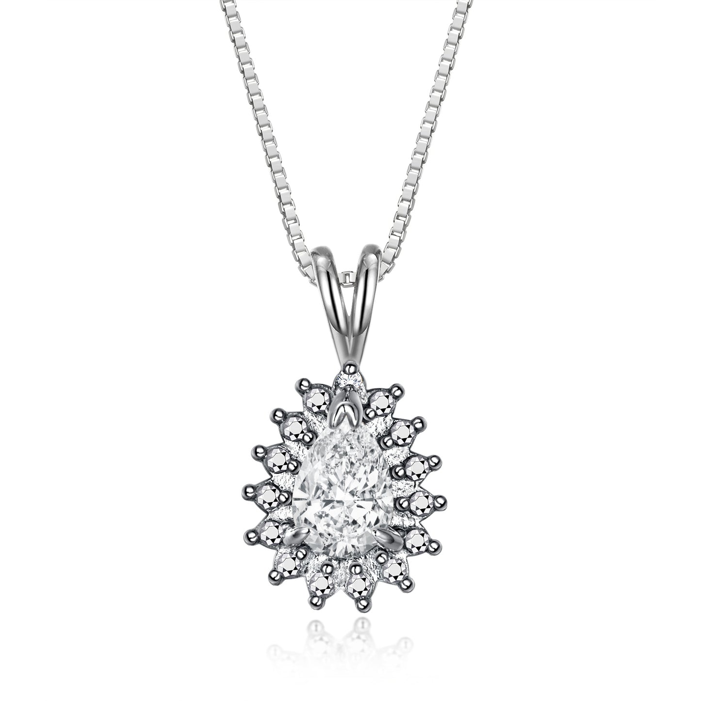 RYLOS Halo Pendant 14K White Gold Necklace : Gemstone & Diamond Accent, 18 Chain - 6X4MM Tear Drop Birthstone Women's Jewelry - Timeless Elegance