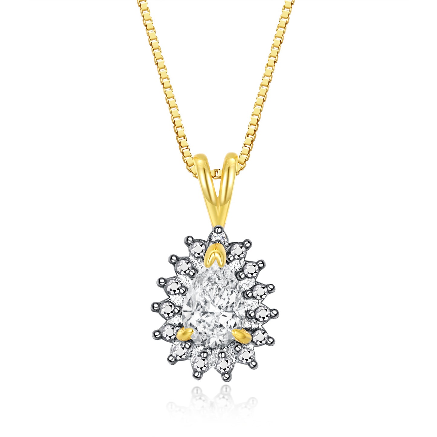 RYLOS Halo Pendant Yellow Gold Plated Necklace : Gemstone & Diamond Accent, 18 Chain - 6X4MM Tear Drop Birthstone Women's Jewelry - Timeless Elegance