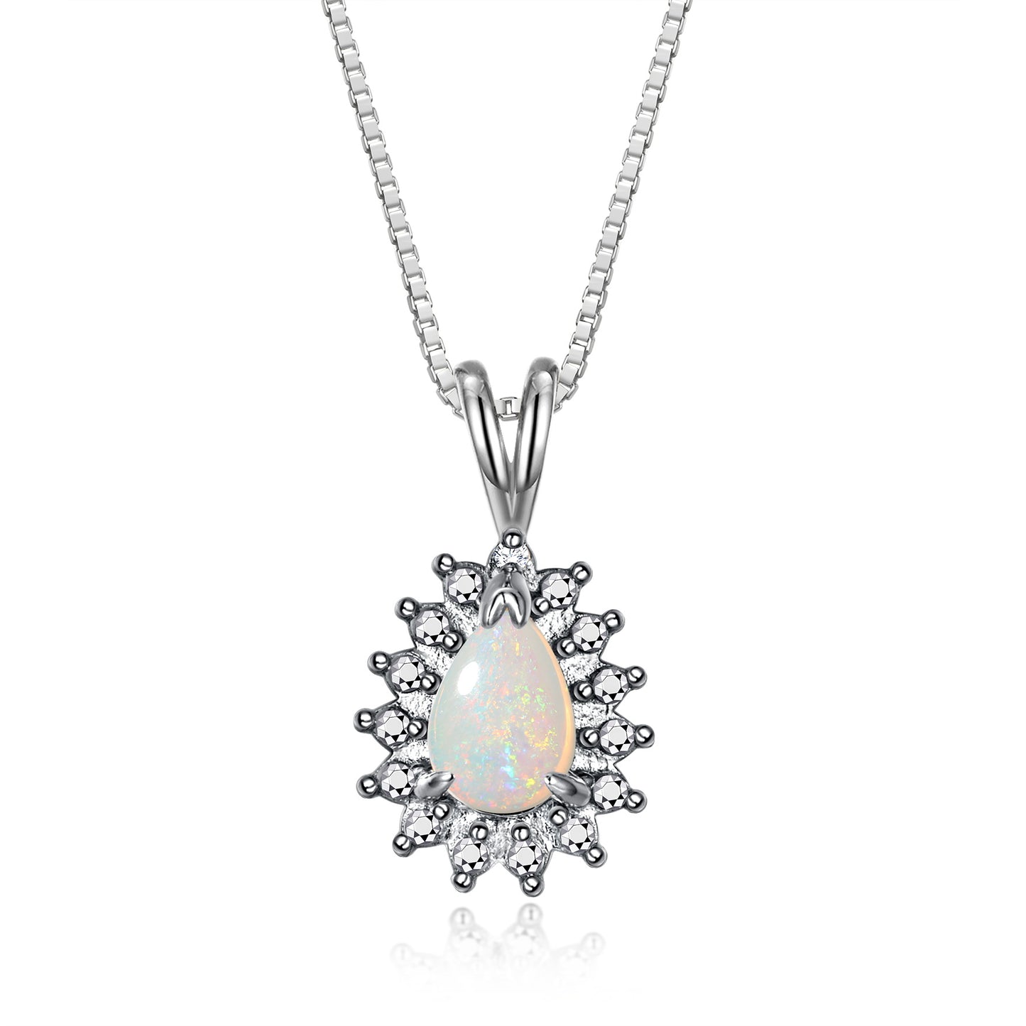 RYLOS Halo Pendant Sterling Silver Necklace : Gemstone & Diamond Accent, 18 Chain - 6X4MM Tear Drop Birthstone Women's Jewelry - Timeless Elegance