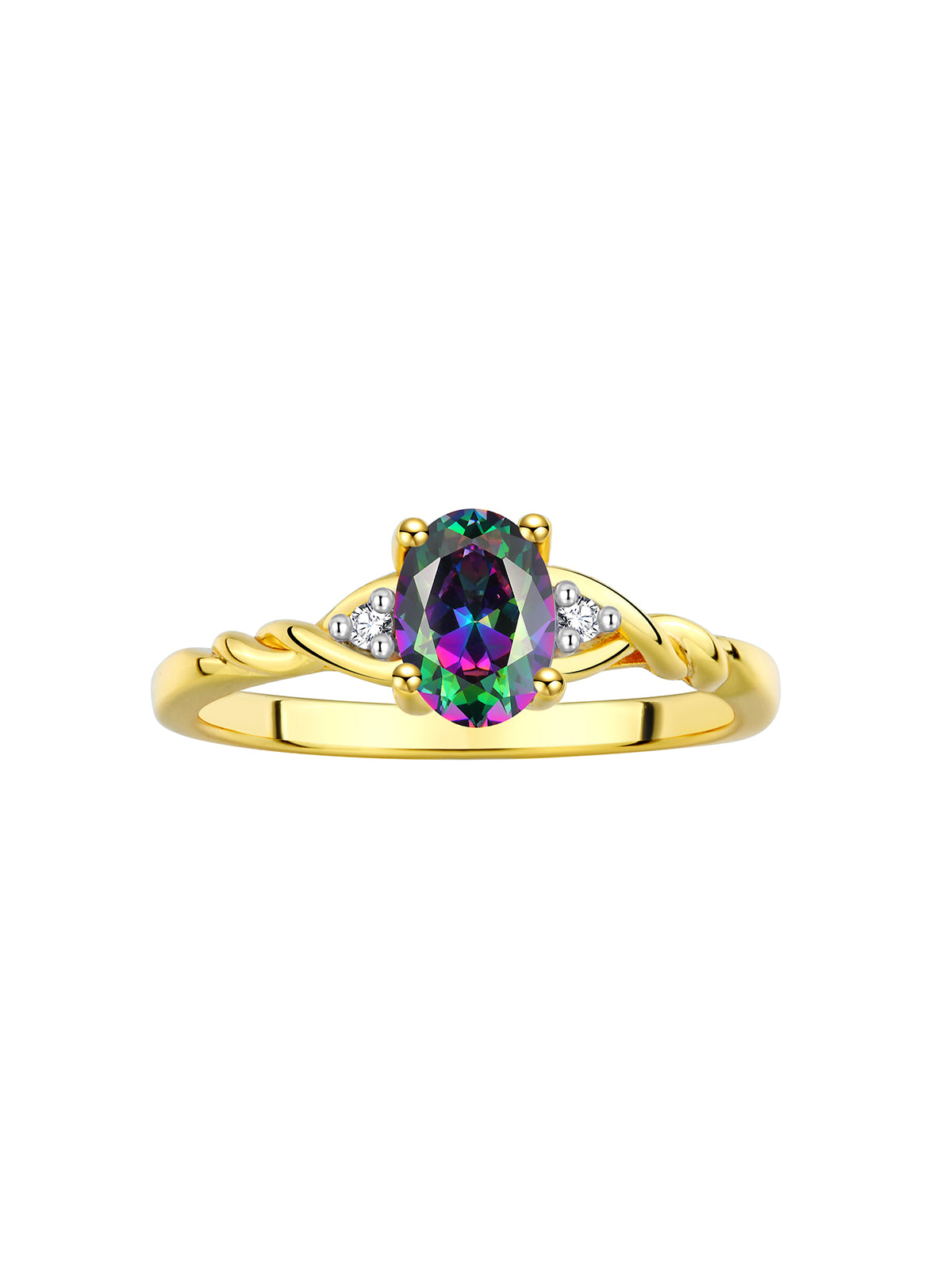 RYLOS Yellow Gold Plated Silver Classic Birthstone Ring - 7X5MM Oval Gemstone &  Diamonds - Women's Jewelry, Sizes 5-10