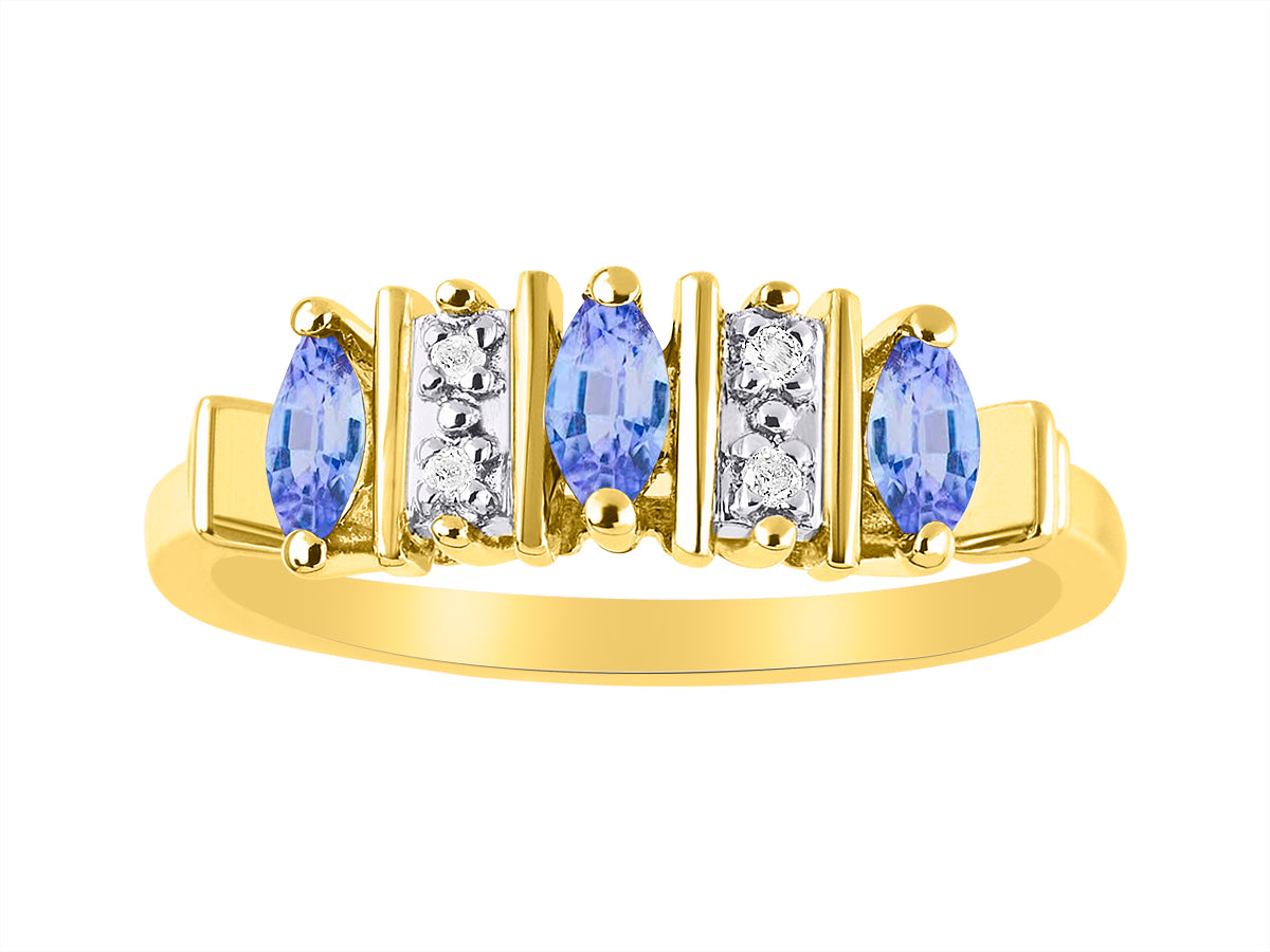 RYLOS Women's Yellow Gold Plated Silver Classic 3-Stone Precious Gemstone and Diamond Ring – Jewelry in Sizes 5-10