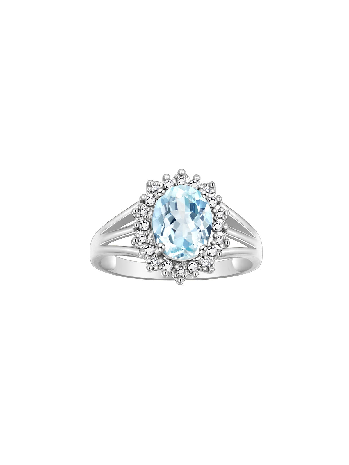 RYLOS 14K White Gold Ring: Princess Diana Inspired 9X7MM Gemstone and Dazzling Halo of Diamonds - Exquisite Jewelry for Women in Sizes 5-10