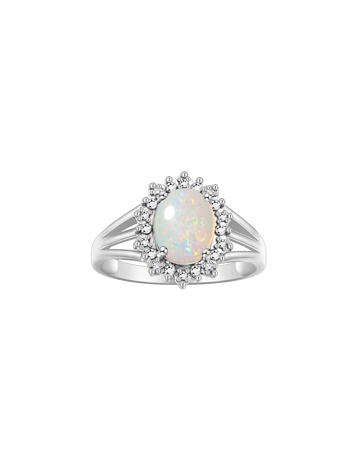 RYLOS 14K White Gold Ring: Princess Diana Inspired 9X7MM Gemstone and Dazzling Halo of Diamonds - Exquisite Jewelry for Women in Sizes 5-10