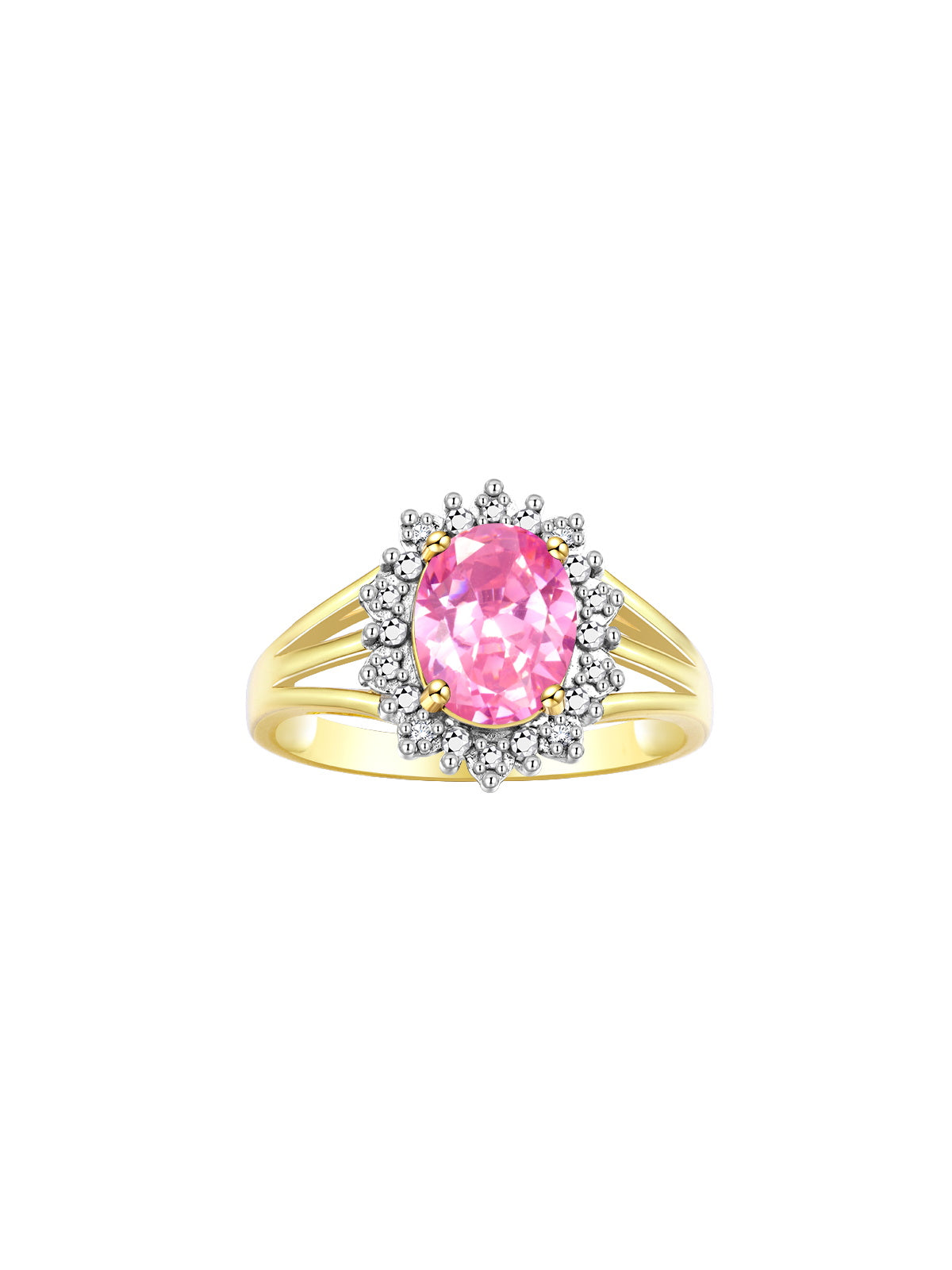 RYLOS 14K Yellow Gold Ring: Princess Diana Inspired 9X7MM Gemstone and Dazzling Halo of Diamonds - Exquisite Jewelry for Women in Sizes 5-10