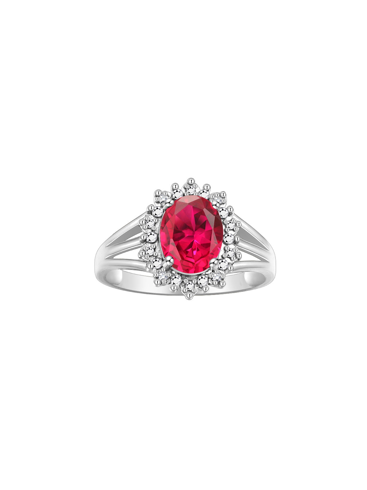 RYLOS 14K White Gold Ring: Princess Diana Inspired 9X7MM Gemstone and Dazzling Halo of Diamonds - Exquisite Jewelry for Women in Sizes 5-10