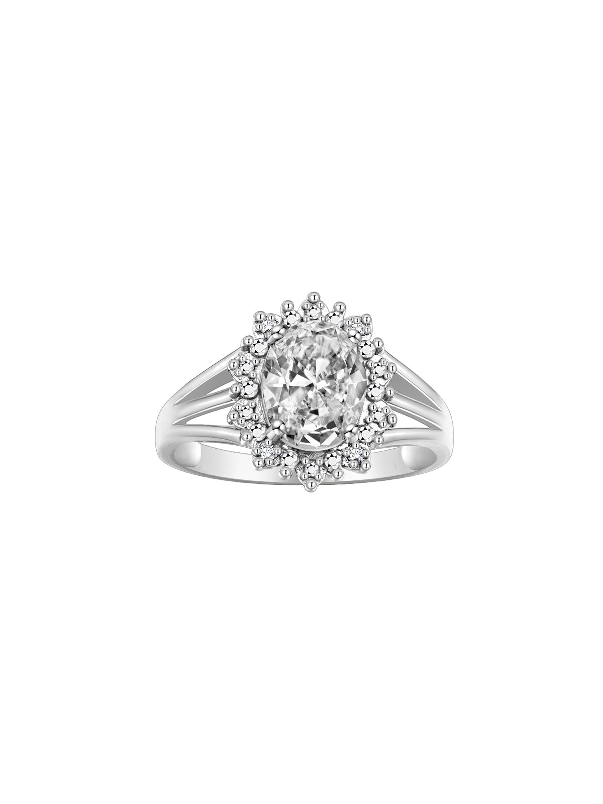 RYLOS 14K White Gold Ring: Princess Diana Inspired 9X7MM Gemstone and Dazzling Halo of Diamonds - Exquisite Jewelry for Women in Sizes 5-10