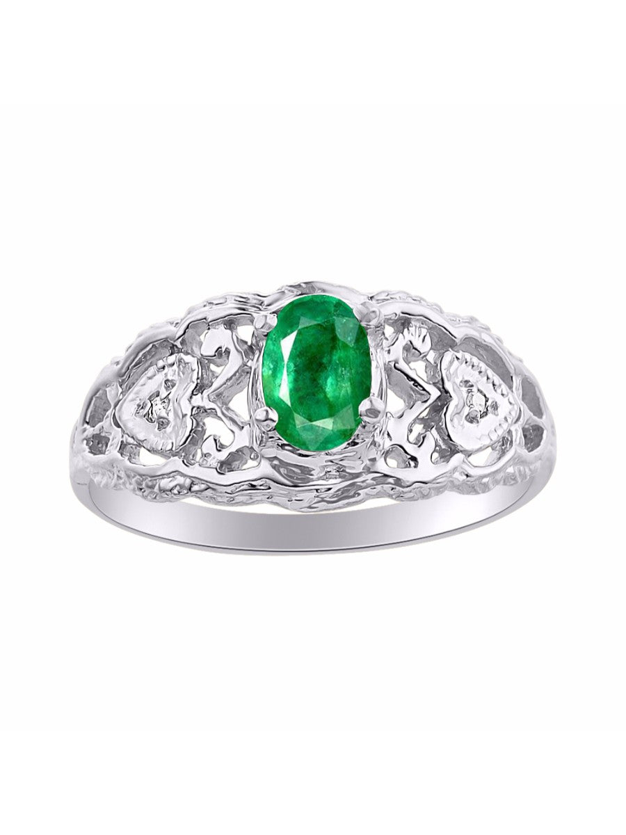 RYLOS 14K White Gold Ring with Filigree Heart, 6X4MM Gemstone, and Diamonds - Vibrant Color Stone Jewelry for Women in Sizes 5-10
