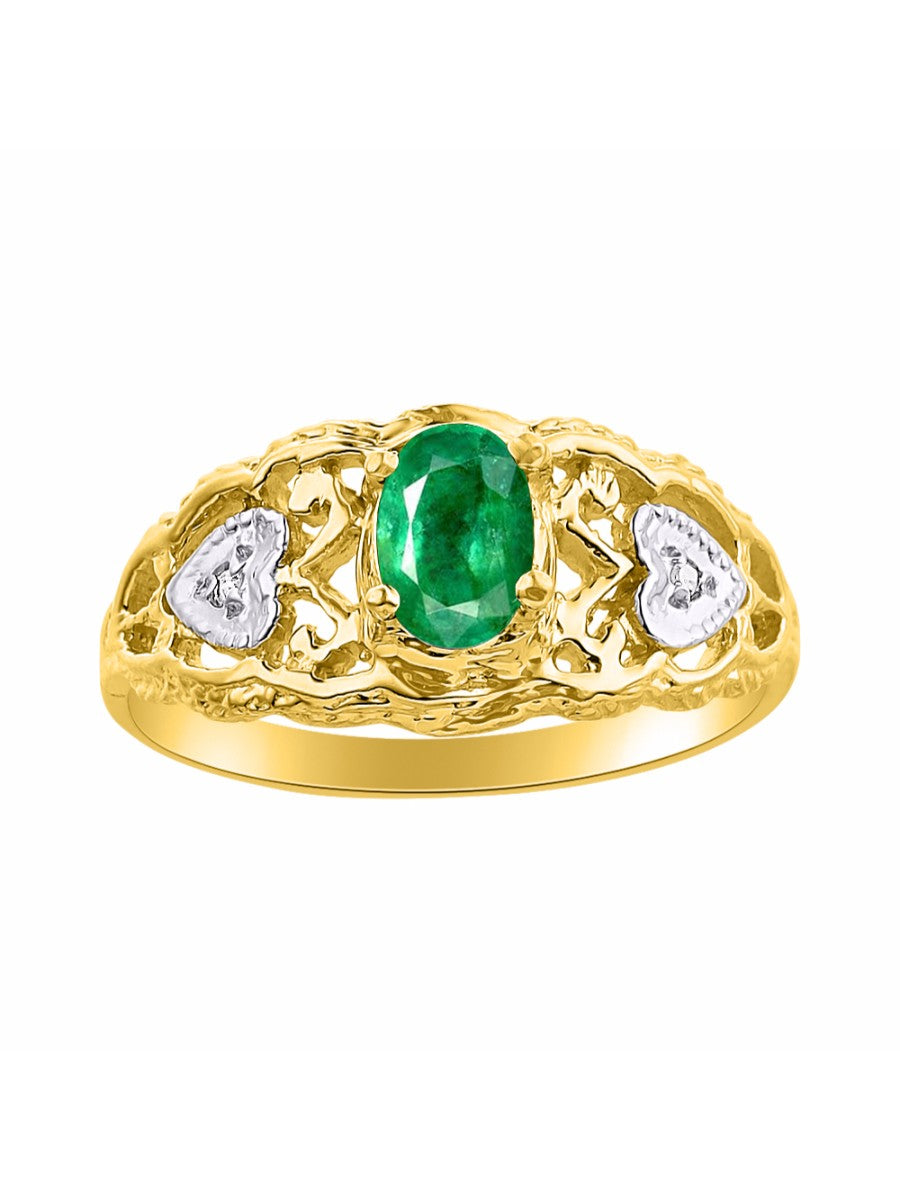 RYLOS Ring with Filigree Heart, 6X4MM Gemstone, and Diamonds - Birthstone Jewelry for Women in Yellow Gold Plated Silver, Available in Sizes 5-10