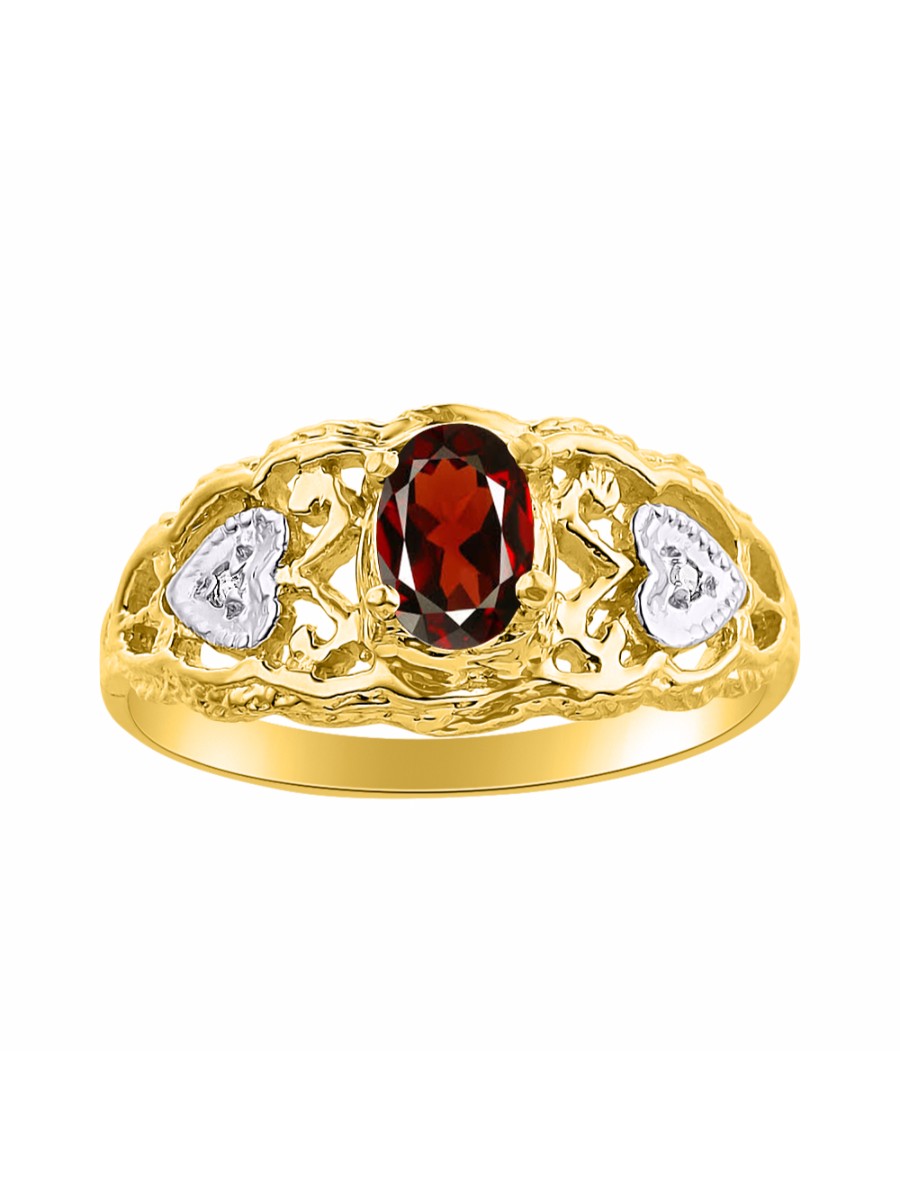 RYLOS Ring with Filigree Heart, 6X4MM Gemstone, and Diamonds - Birthstone Jewelry for Women in Yellow Gold Plated Silver, Available in Sizes 5-10