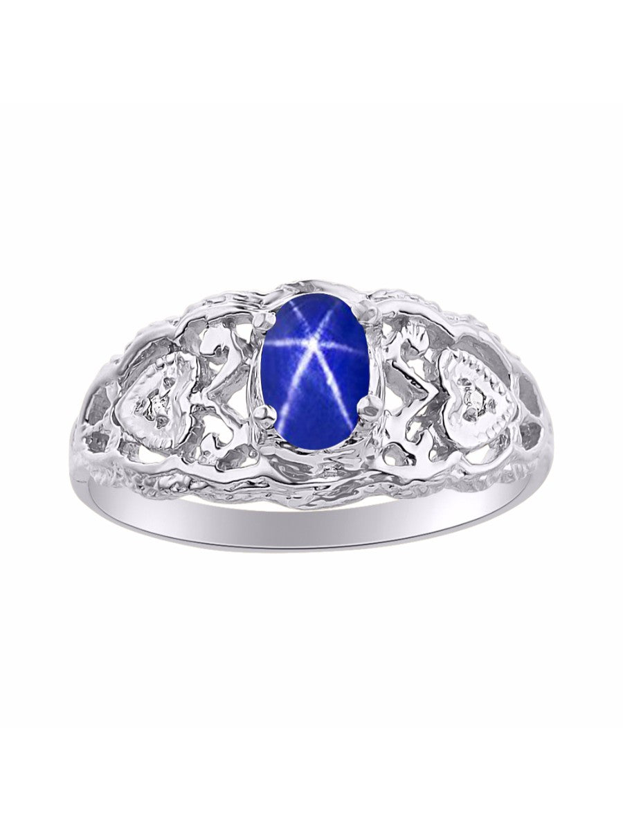 RYLOS Ring with Filigree Heart, 6X4MM Gemstone, and Diamonds - Birthstone Jewelry for Women in Sterling Silver, Available in Sizes 5-10