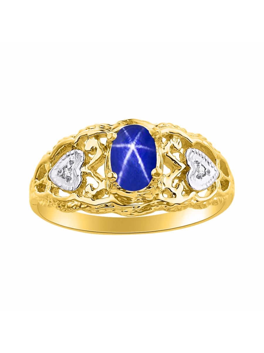 RYLOS Ring with Filigree Heart, 6X4MM Gemstone, and Diamonds - Birthstone Jewelry for Women in Yellow Gold Plated Silver, Available in Sizes 5-10