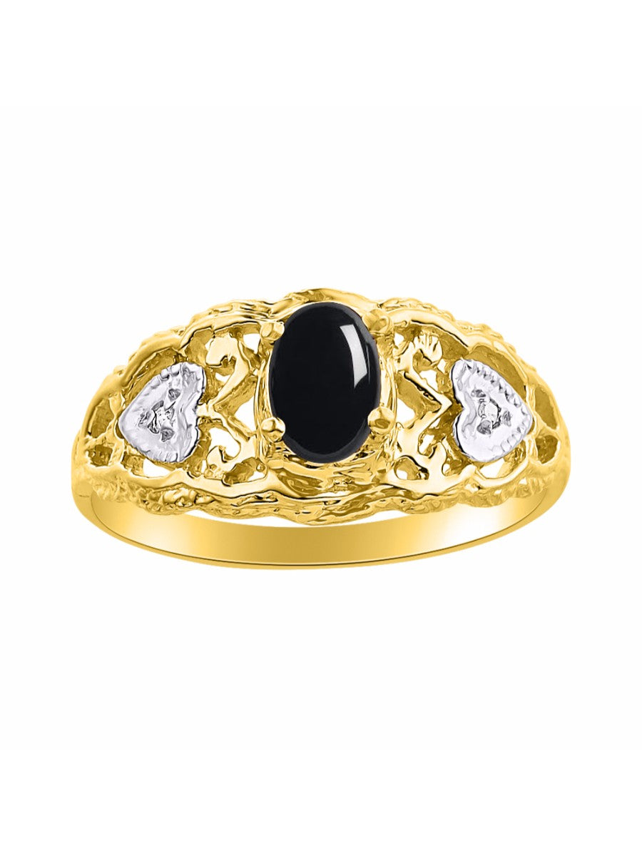 RYLOS 14K Yellow Gold Ring with Filigree Heart, 6X4MM Gemstone, and Diamonds - Vibrant Color Stone Jewelry for Women in Sizes 5-10