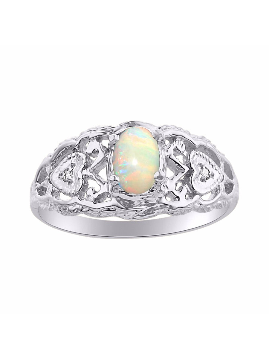 RYLOS Ring with Filigree Heart, 6X4MM Gemstone, and Diamonds - Birthstone Jewelry for Women in Sterling Silver, Available in Sizes 5-10