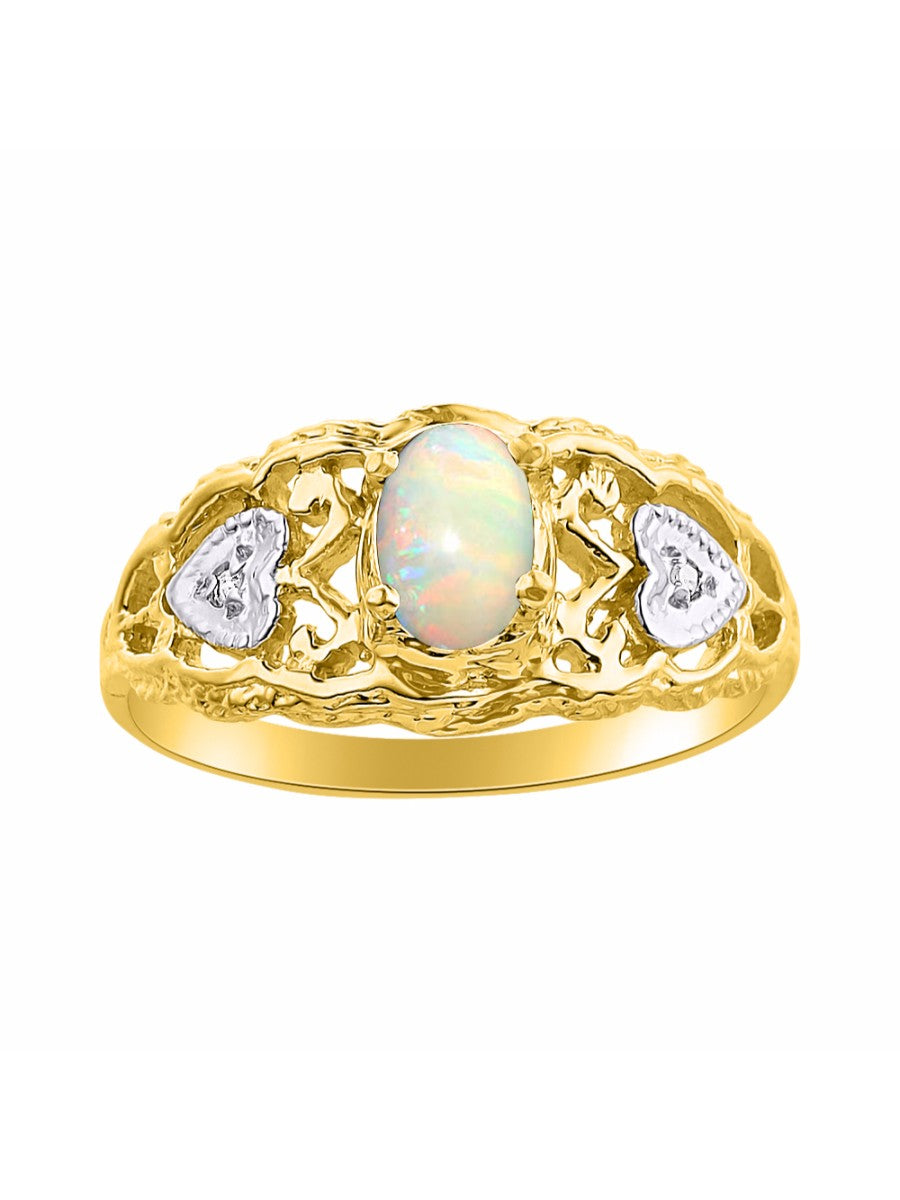 RYLOS Ring with Filigree Heart, 6X4MM Gemstone, and Diamonds - Birthstone Jewelry for Women in Yellow Gold Plated Silver, Available in Sizes 5-10