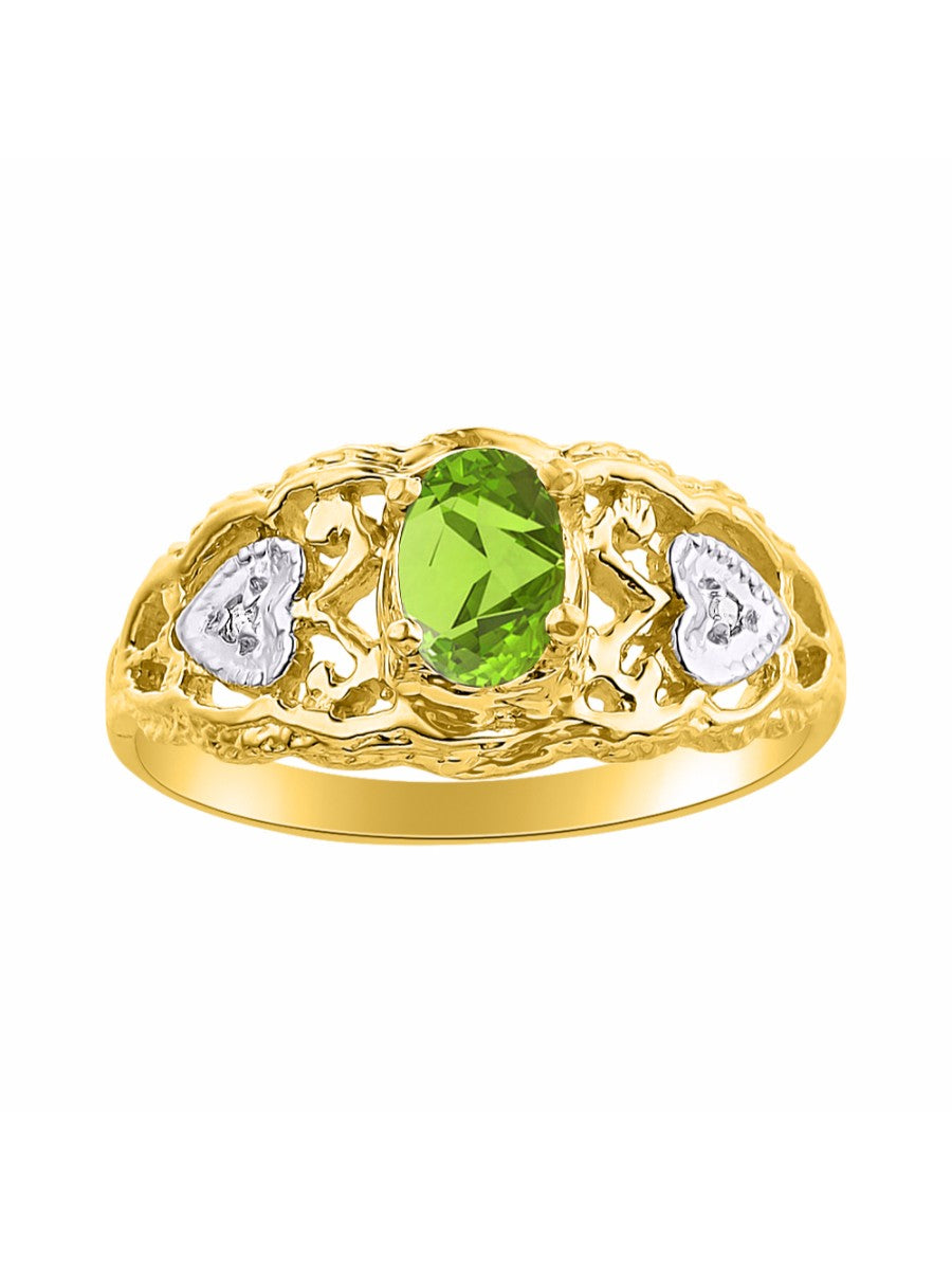 RYLOS 14K Yellow Gold Ring with Filigree Heart, 6X4MM Gemstone, and Diamonds - Vibrant Color Stone Jewelry for Women in Sizes 5-10