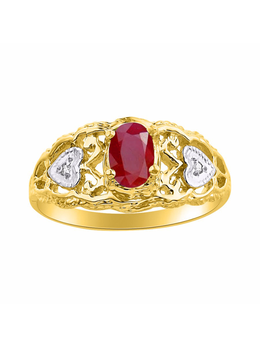 RYLOS 14K Yellow Gold Ring with Filigree Heart, 6X4MM Gemstone, and Diamonds - Vibrant Color Stone Jewelry for Women in Sizes 5-10