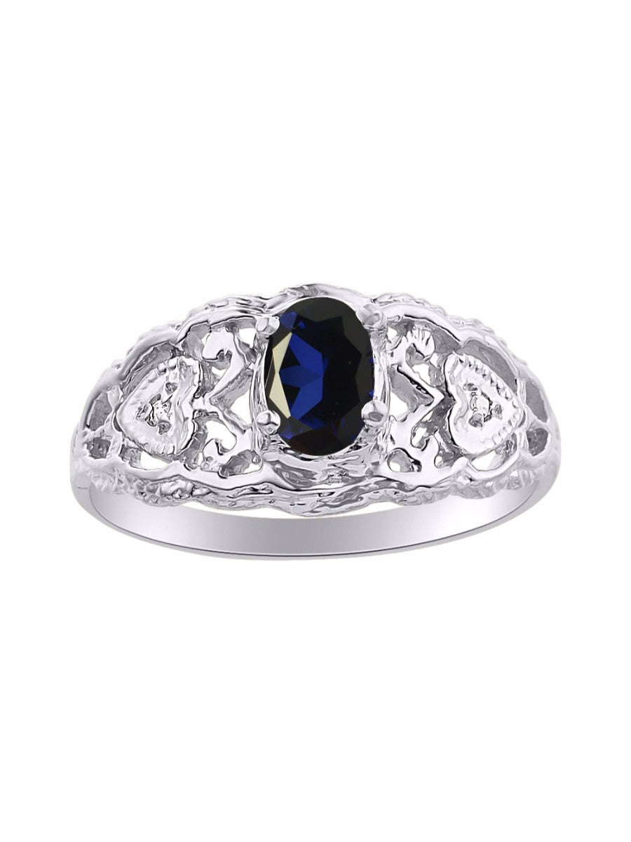 RYLOS Ring with Filigree Heart, 6X4MM Gemstone, and Diamonds - Birthstone Jewelry for Women in Sterling Silver, Available in Sizes 5-10